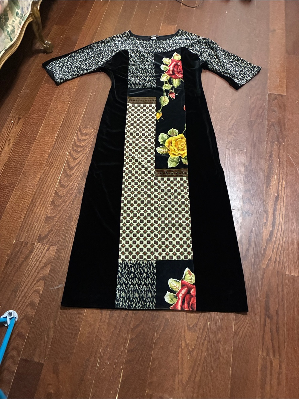Impressions Black Maxi Dress with Red & Yellow Floral Panels